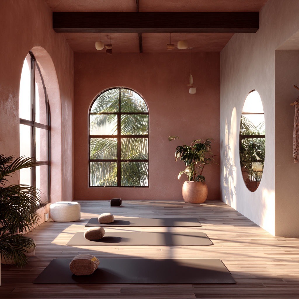 Mujer practicando yoga al amanecer